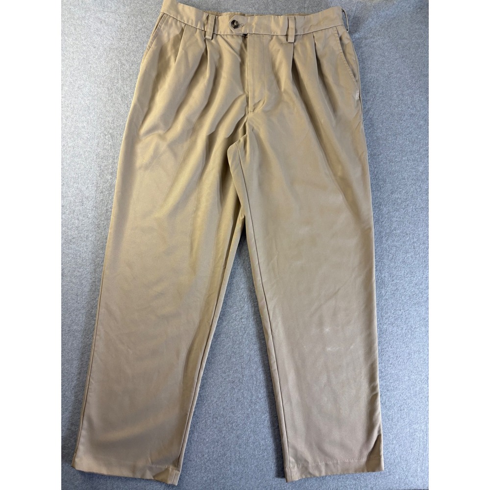 Izod PerformX Mens Khaki Pleated Dress‎ Pants Tan Straight Leg 33x32